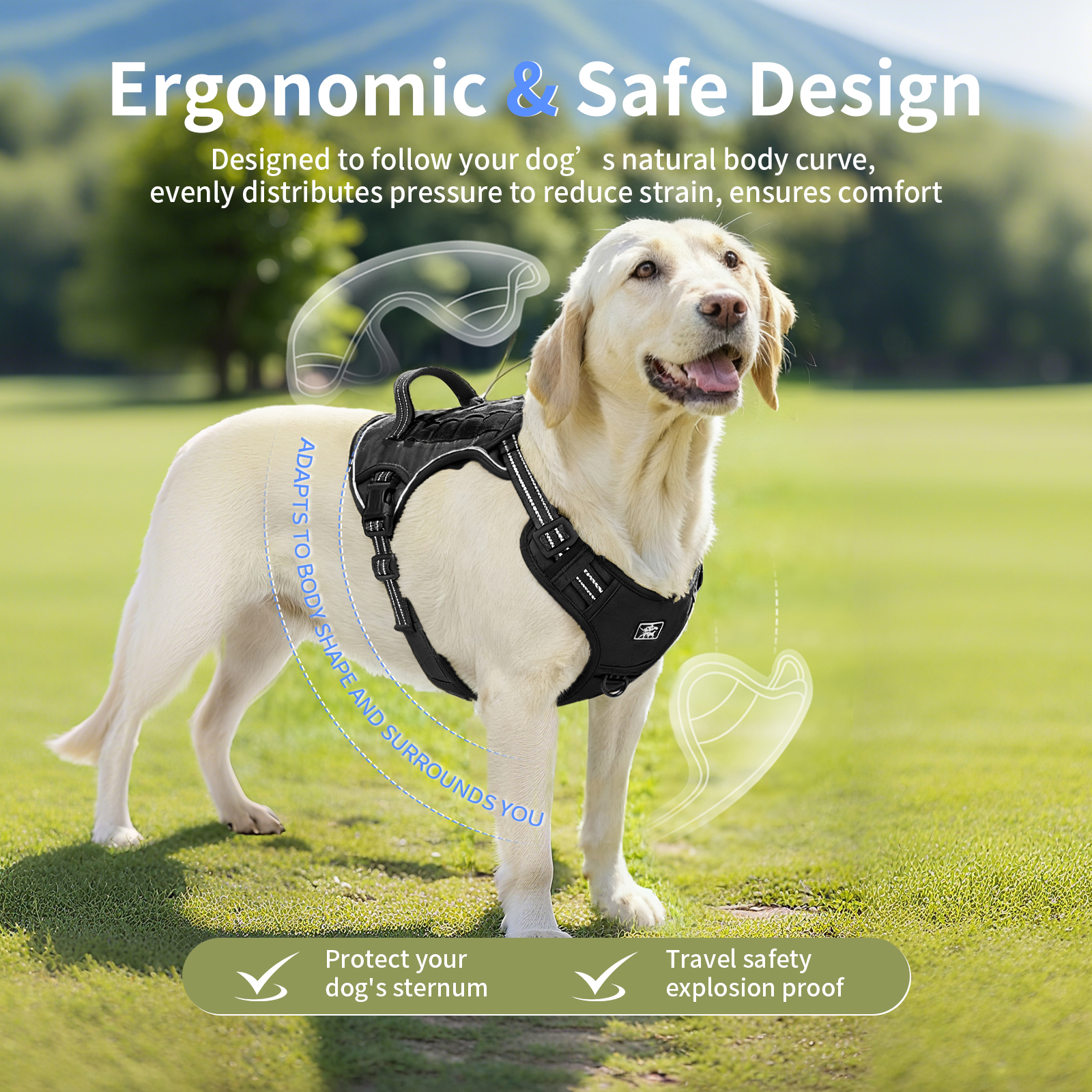 NOYAFA No Pull Dog Harness for Large Dogs,No Choke Dog Harness with Handle, Adjustable Reflective Soft Padded Pet Harness for Training, Walking