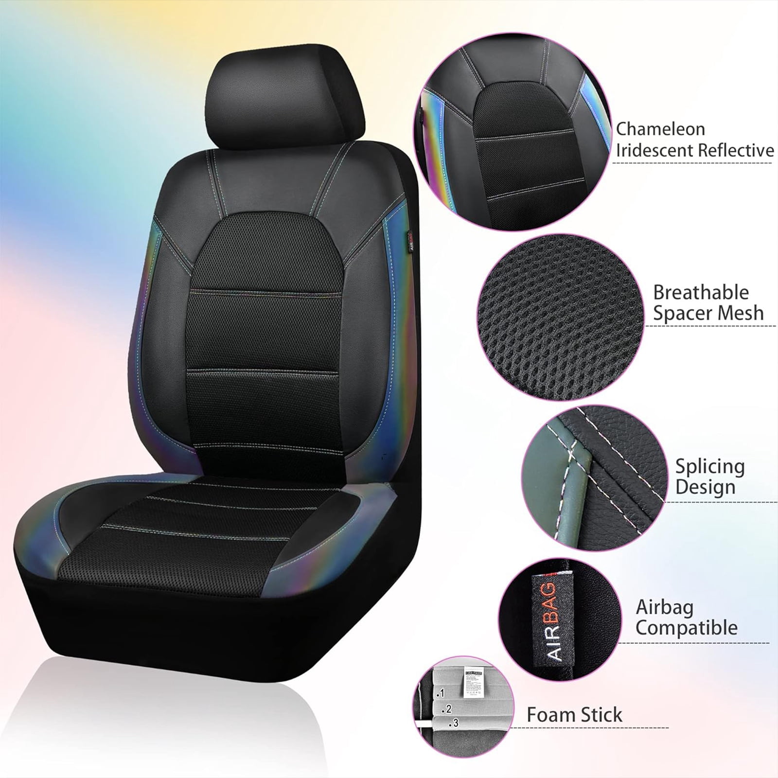 CAR GRAND Leather car seat covers air mesh breathable universal fit airbag compatible car, SUV, truck and van
