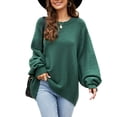 thumbnail image 3 of Liacowi Women Casual Knitted Sweaters Long Sleeve Crew Neck Solid Color Pullover Loose Fit Knit Tops Tops Autumn Winter Casual Knitwear, 3 of 5