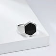 thumbnail image 3 of PAURO Men's Stainless Steel Minimalist Hexagonal Black Stone Statement Ring Silver Size 10, 3 of 5