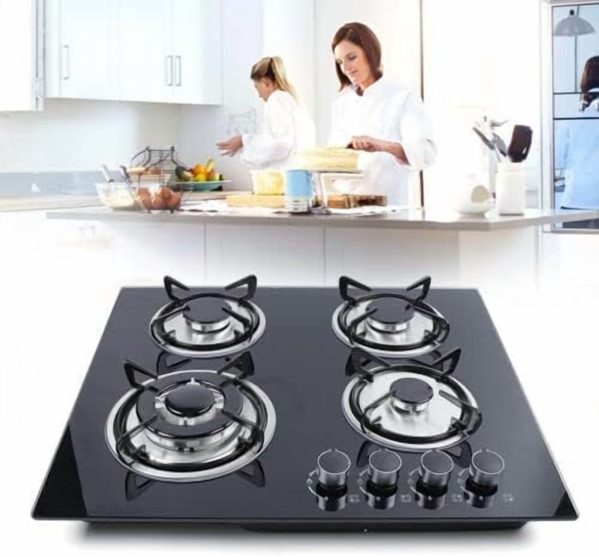 Miumaeov 23” Built-in Gas Cook Cooktop Stove, 4 Burner NG/LPG Gas Hob Cooktop Electronic Ignition High-Power Gas Stove Countertop Tempered Glass