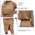 thumbnail image 4 of Vestido con mangas de linterna con abertura lateral,Vestido Cintura de color sólido Vestido de manga larga de color sólido Mangas de linterna Vestido ajustado a la cintura Materiales más finos, 4 of 5