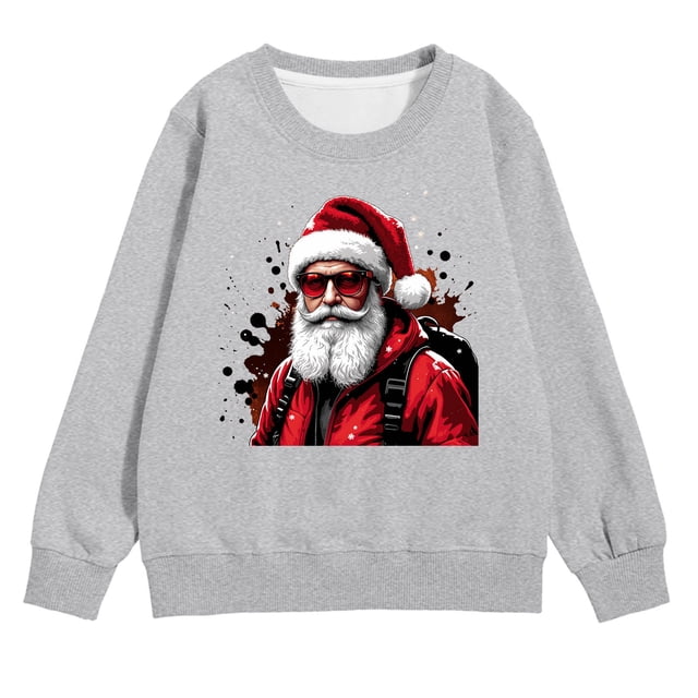 PMVFHDE Chandail à Capuchon et Chandails en Molleton pour Filles Imprimé Manches Longues Col Rond avec Poche Chandail Confortable Doux Décontracté pour Enfants Saison des Fêtes Gris, 6-7 Ans