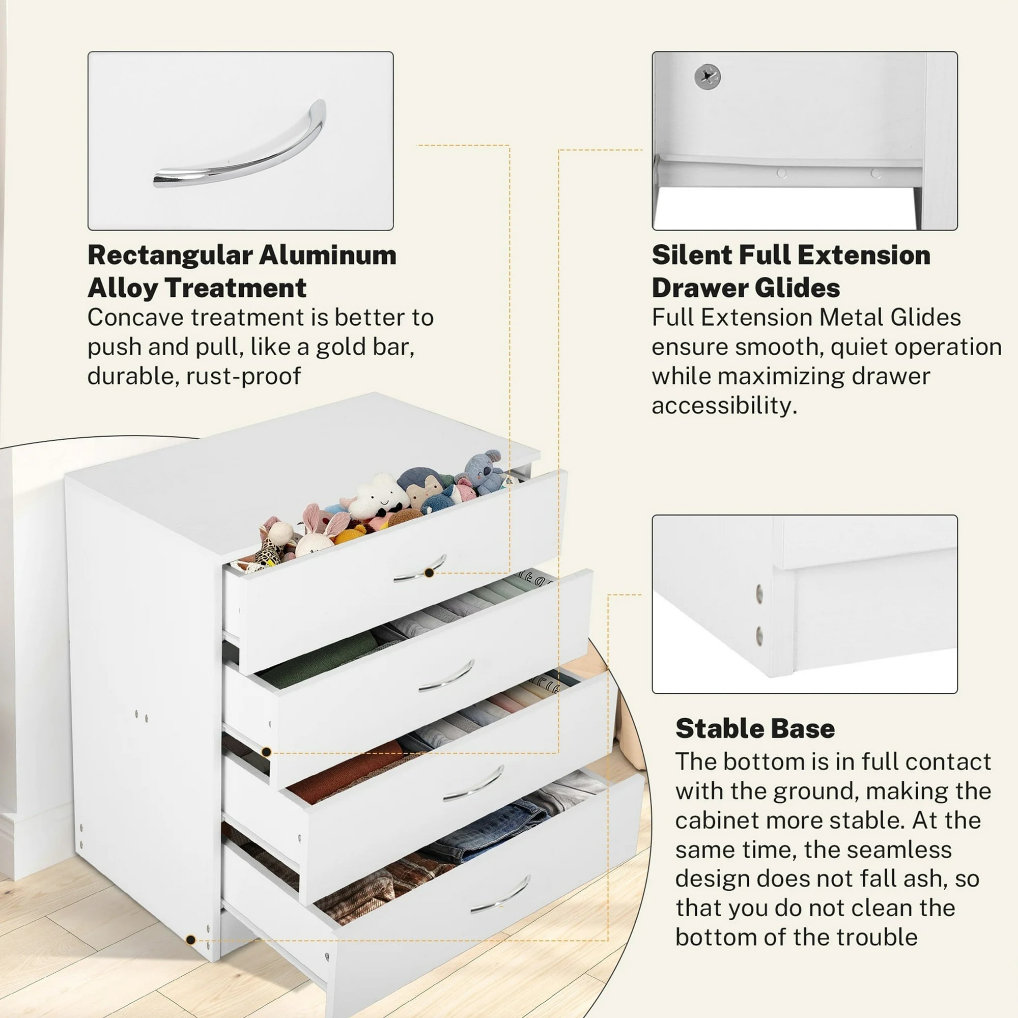 Enyopro 4 Drawer Dresser for Bedroom, White Wooden Chest of Drawers, Modern 4 Drawer Chest Storage Dresser for Closet, Living Room, Hallway