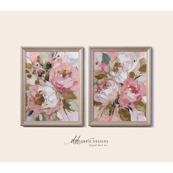 Luvia Blush Floral Set Of 2 Abstract Flower Posters Modern Boho Decor For Bedroom Or Living Room 251032- 1, Modern Wall Decor Set 2 Prints 8x12 UNFRAMED