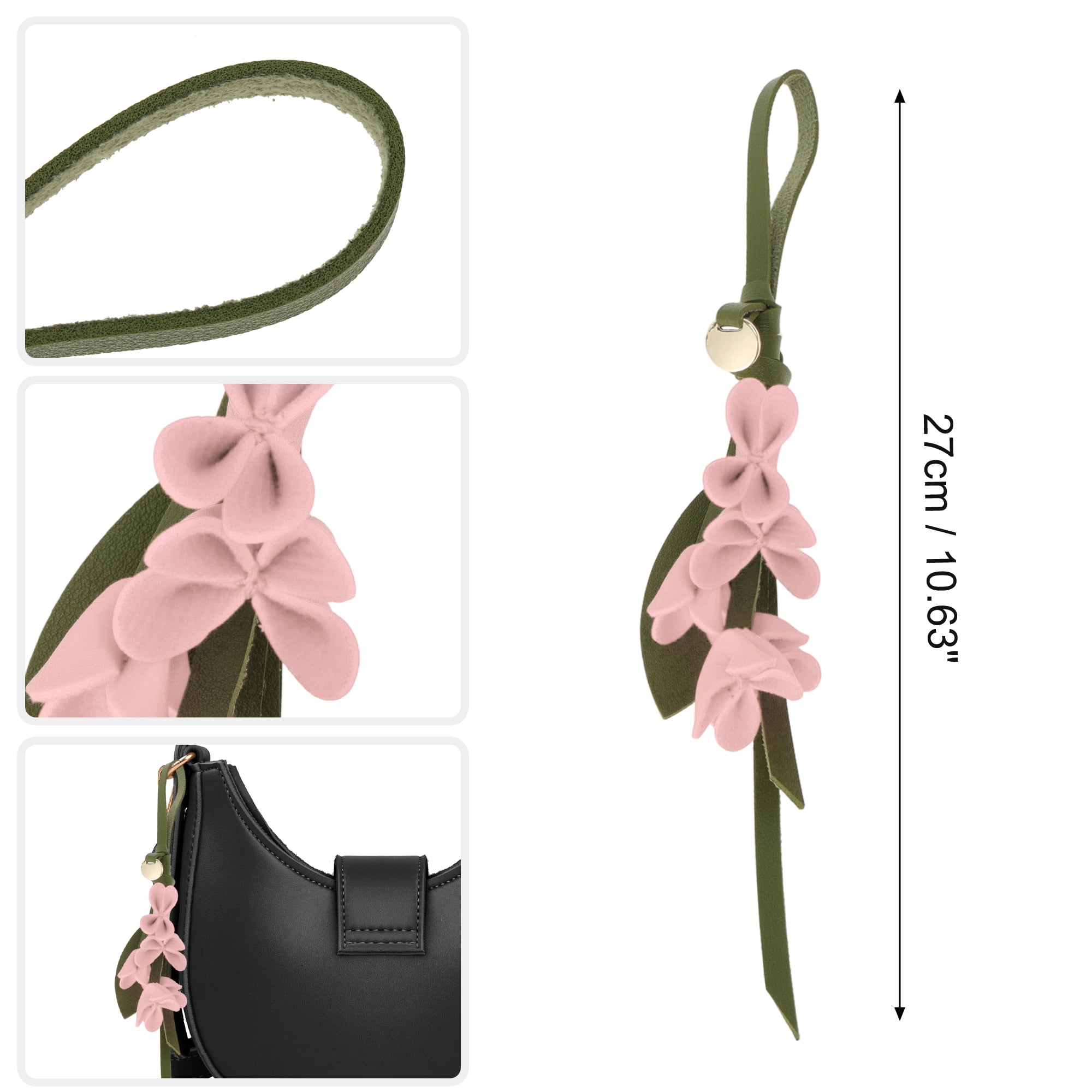 Unique Bargains PU Leather Flower Handbag Charm 1 Piece for Bags Dark Pink