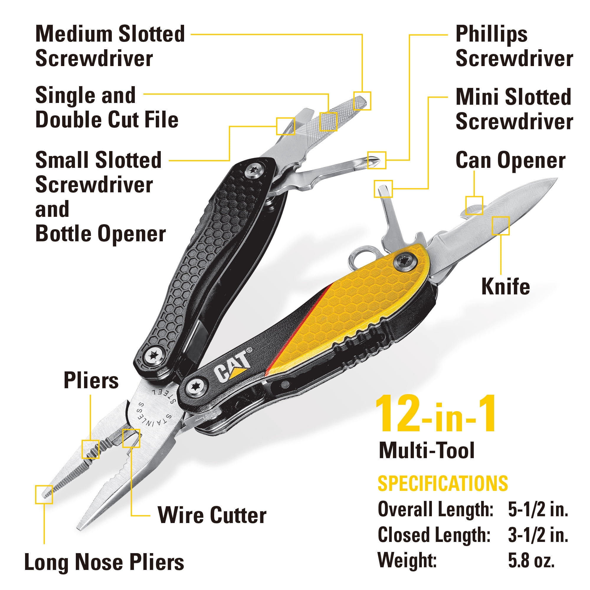 Cat 3 Piece Multi Tool, Folding Knife and Key Chain Tool Gift Box Set - 240192