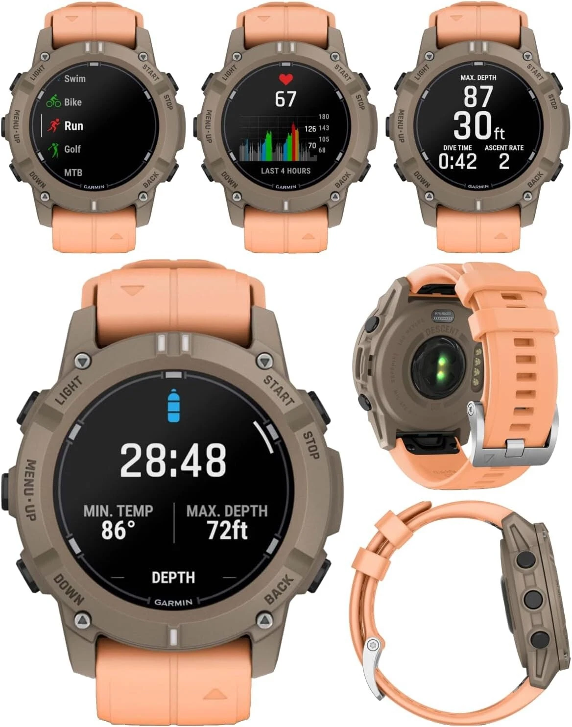 Garmin Descent G2 Watch-Style Dive Computer Smartwatch Paloma with Shell Pink Band with Power Bank Bundle