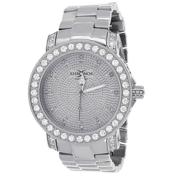 Mens Genuine Diamond Dial Solid Stainless Steel Khronos Watch White Gold Finish Iced Out Bezel Jo Rodeo Jojino