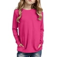 thumbnail image 2 of LRen Girls Long Sleeve Shirts Kids Crewneck Soft Tunic Tops Basic Casual T-Shirts with Side Pocket ,Z3-Hot Pink,5-6 Years, 2 of 6