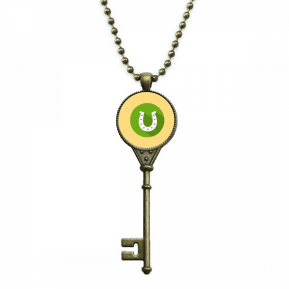 green round horseshoe logo festival key necklace pendant tray embellished chain