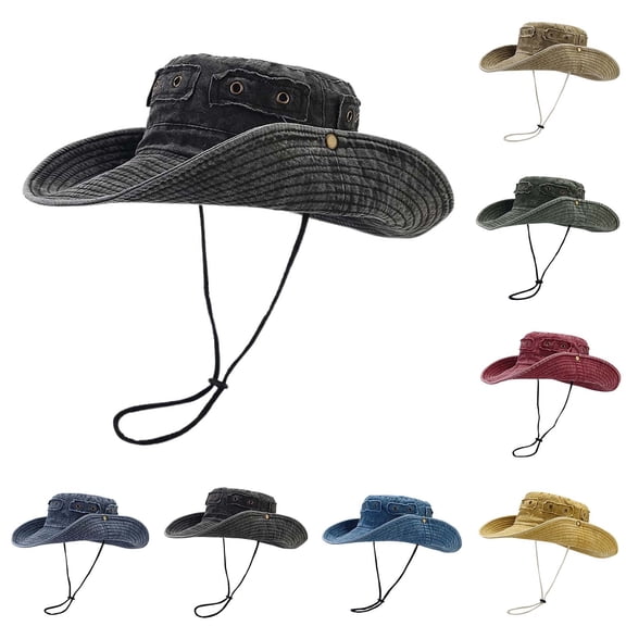 jiaxiM Sun Hat for Men, Cotton Summer Outdoor Sun Protection Wide Brim Bucket Hat Foldable Safari Boonie Hat