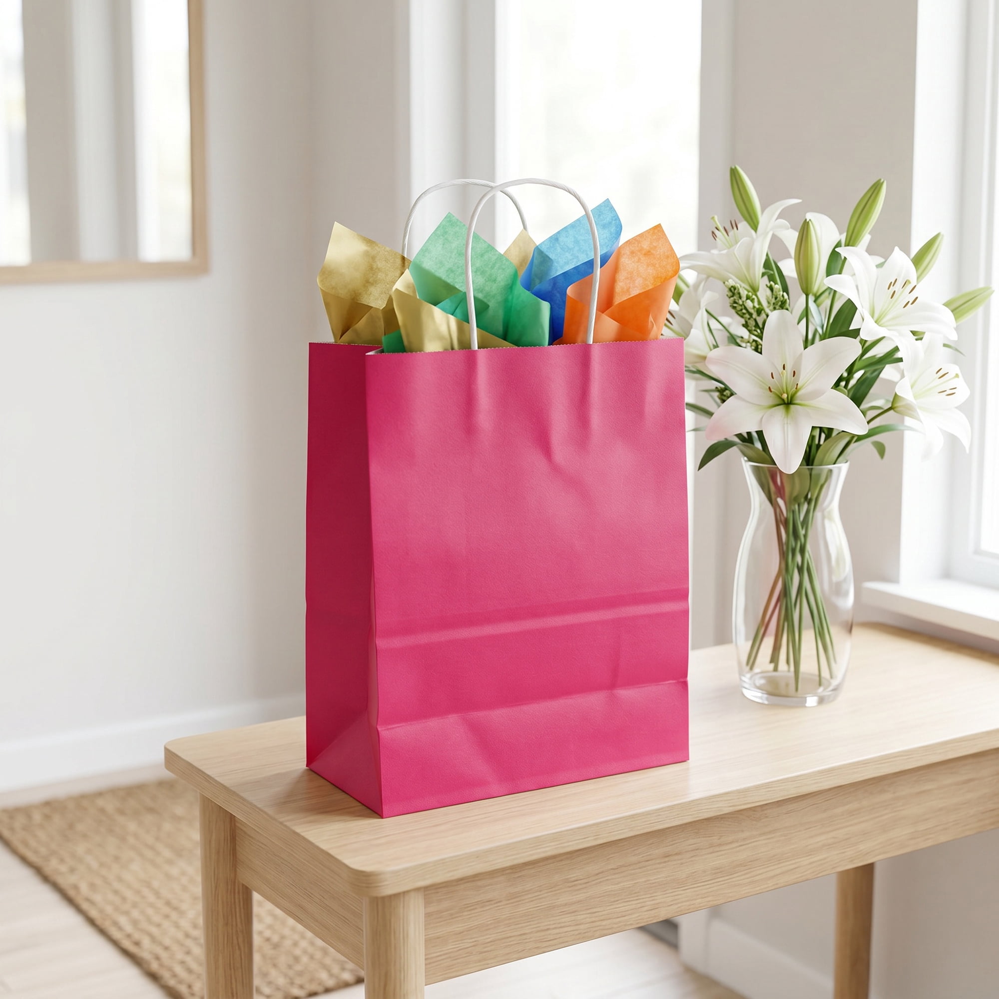 Unique Bargains 10Pcs Heavyweight Gift Bags with Handles Rose Red 8.3" x 4.3" x 10.6"