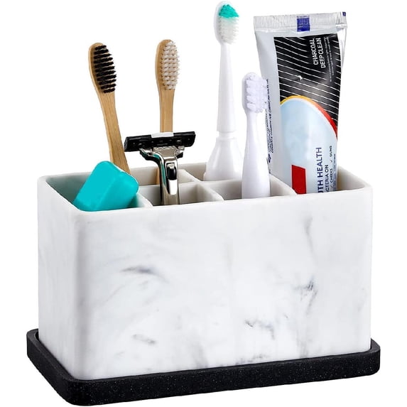 Toothbrush Holders, Marble Look Toothbrush Holders for Bathrooms Tooth Brushing Holder Bathroom Organizer Countertop for Toothbrush, Toothpaste, Dental Floss, Razor, Comb, Makeup Brushes and More