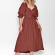 thumbnail image 1 of Vestido De Manga Farol Señoras una línea vestido elegante Chic plisado vestido Casual fiesta de noche vestidos largos Cgtredaw Marrón Xlgqpl092 Rojo para Mujer, 1 of 8