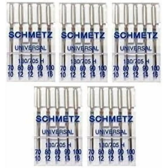 Teamwork 25 Schmetz Assorted Universal Sewing Machine Needles 130/705H 15x1H Sizes 70/10, 80/12, 90/14, 100/16