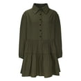 thumbnail image 3 of vdgthytj Women's Lapel Button Front Dress Long Sleeves Solid Color Mini Dress Tiered Ruffled Hem Short Dresses, 3 of 4