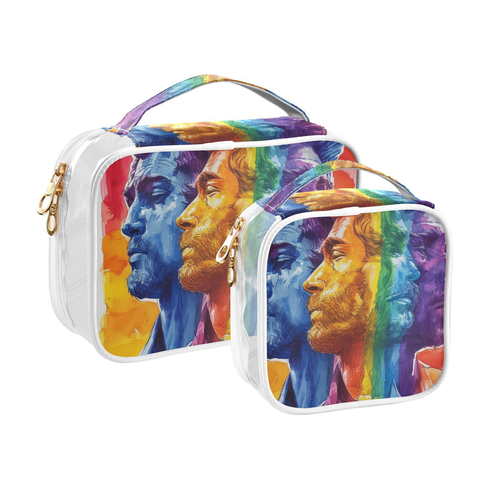 Clear Makeup Bags with Handle Large Opening 2 Pack Set Toiletry Bag Quart Size Bag, for Women Man Traveling Travel Essentials, Toiletries and Other. Pride Face