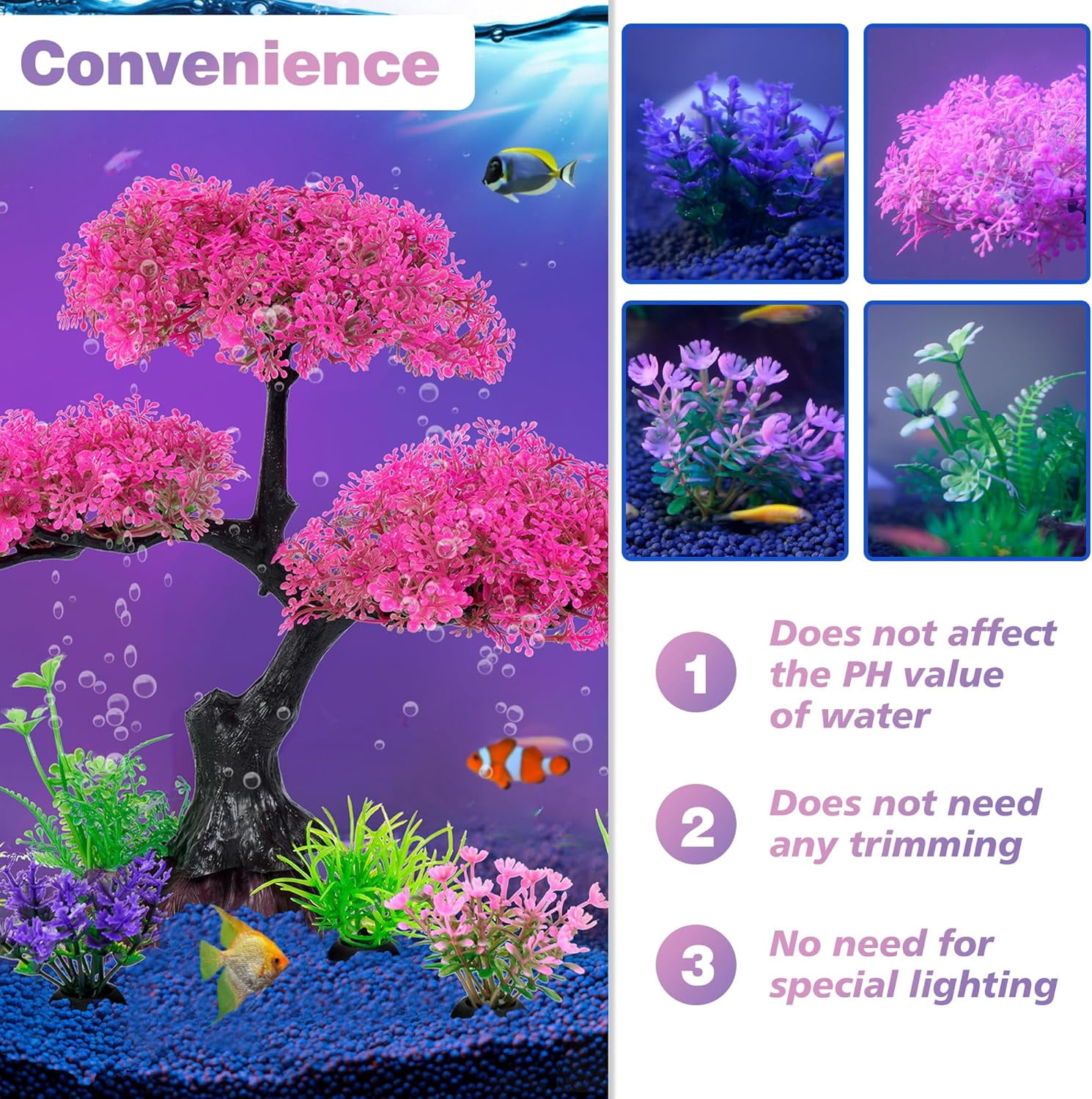 Aquarium Artificial Plastic Plants Decoration,  Cherry Blossom Tree Aquarium Decor Set, Goldfish Betta Fish Tank Decorations Hides Accessories