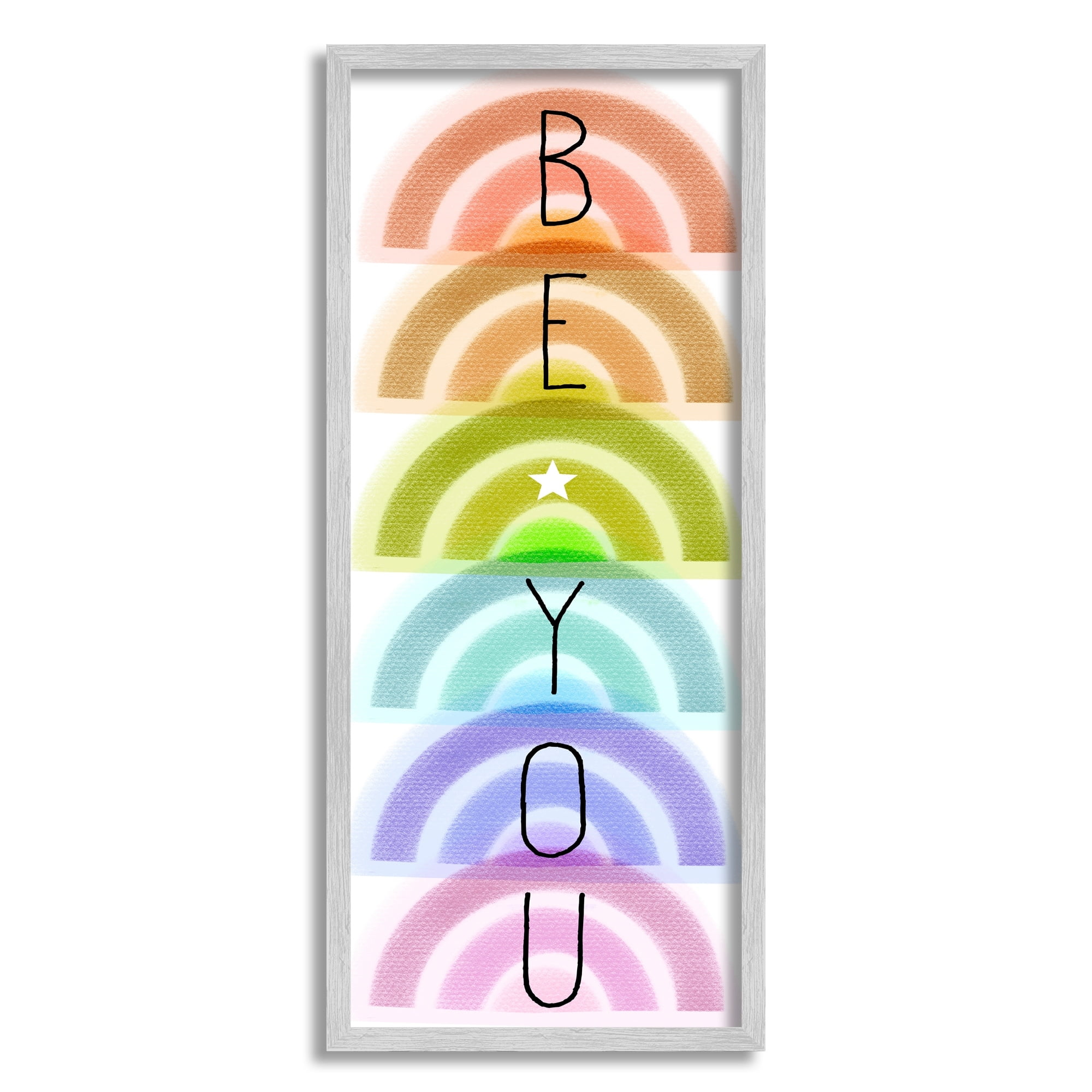 Stupell Industries Be You Kids Motivational Typography Stacked Rainbows Inspirational Painting Black Framed Art Print Wall Art, 10 x 24