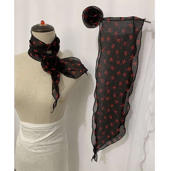 Zhuge Elegante y bufanda, bufanda pequeña larga con decoración de cuello con hebilla de rosa, bufanda de vestir de estilo artístico (roja)