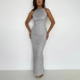 thumbnail image 2 of CAICJ98 Grande Taille Robes Femmes Sans Manches V Cou Split Soirée Longue Robe Argent L, 2 of 5