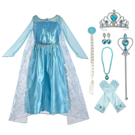 KAWELL Princess Costume for Girls Halloween Dress up with Crown,Mace,Gloves Accessories, Child 2T