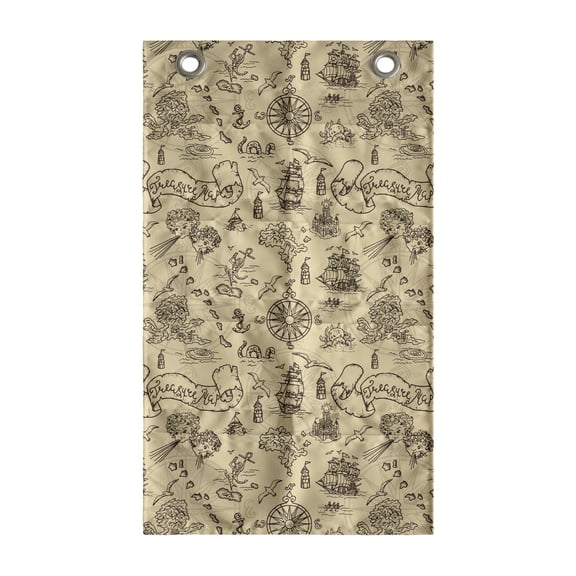 Vintage Mermaid Hanging Pocket Organizer, Fantasy Adventure Map with Creatures Ships and Marine Elements, Printed Polyester Storage Bag with Pockets, 21" x 31", Pale Mustard and Brown