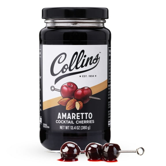 Collins Amaretto Cherries for Cocktails, Sours, Ice Cream, Desserts, 13.4oz