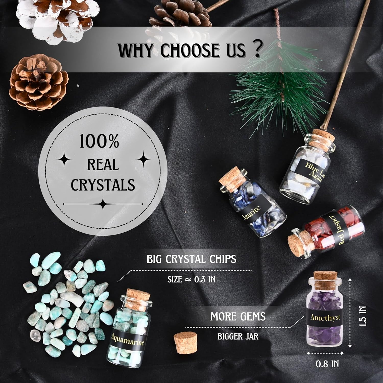 Crystal Advent Calendar for Adults Women - Healing Gemstone Advent Calendar 2025 for 24 Days Christmas Countdown - Natural Crystals Chips Bottles Gift Set for Witch Beginners