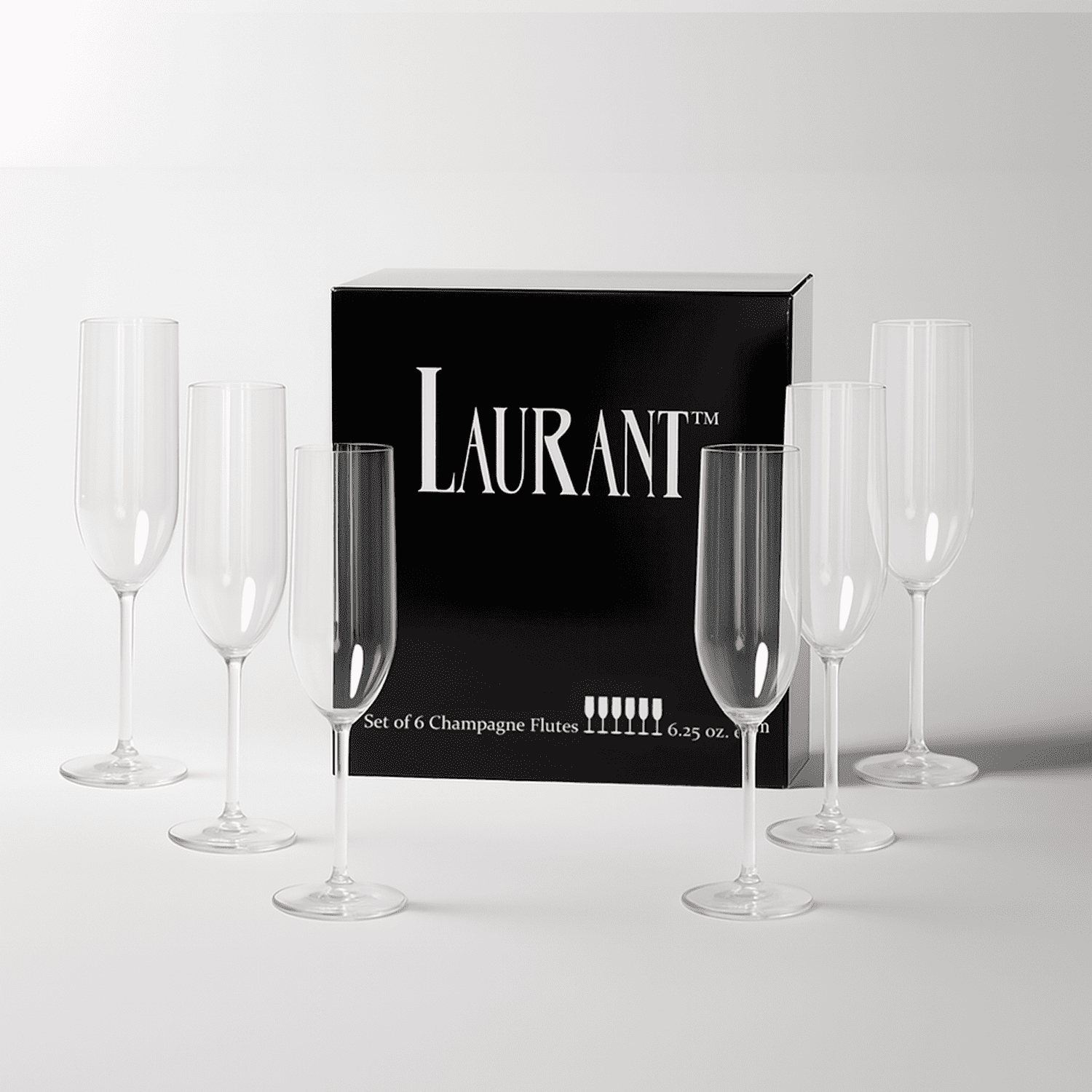 Laurant Tritan Plastic Champagne Flutes, Crystal Clear, Dishwasher-Safe (Set of 6)