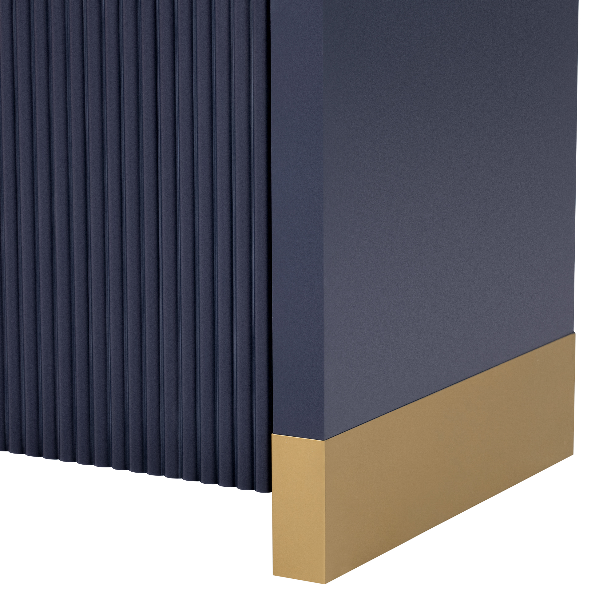 MAYEERTY 4-Door Cabinet Wavy Door Panel Curved Corner Adjustable Shelves for Study & Living Room & Entrance，Navy Blue