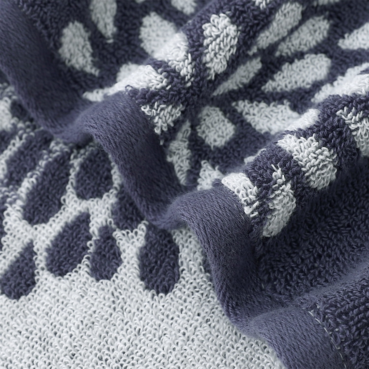 Pidada 100% Cotton Hydrangea Floral Pattern Hand Towels for Bathroom Set of 2 (Light Grey & Denim Blue)