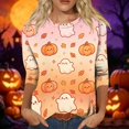 thumbnail image 2 of Halloween 3/4 Sleeve Shirts Ladies' Halloween Top Halloween Shirts for Women Halloween Clothing Cute Halloween Ghost Shirt Halloween Tee Fall Shirts Plus Size Tops Crew Neck T Shirts, 2 of 4