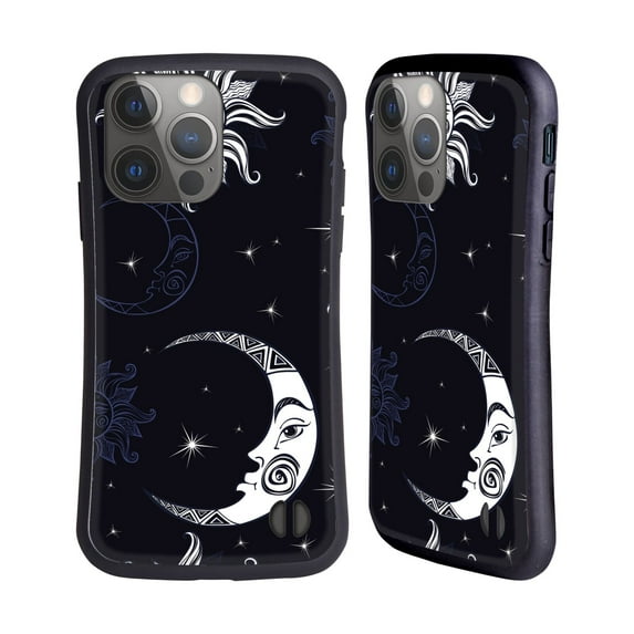 Head Case Designs Officially Licensed Haroulita Magick - Tarot - Mystical Star And Moon Black Hybrid Case Compatible with Apple iPhone 14 Pro
