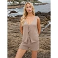 thumbnail image 5 of Women 2 Piece Casual Knit Loungewear V Neck Tie Front Vest Matching Shorts Sets Beach Cover Up Vacation Resort Outfits Pale Pinkish Gray XL, 5 of 7