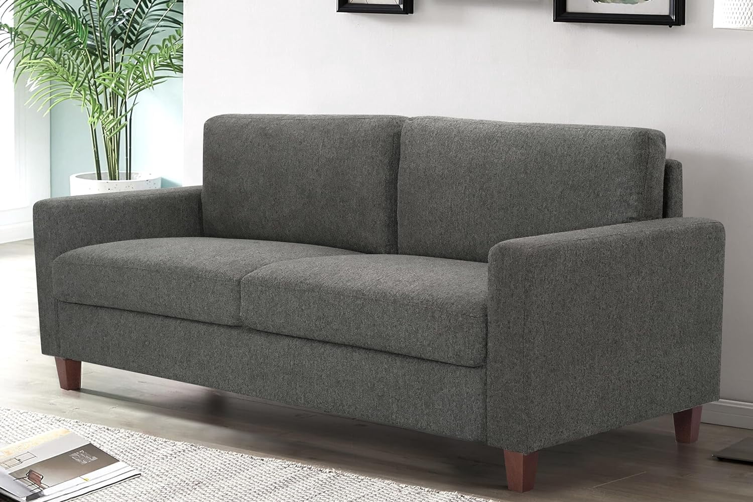 Mid Century Modern Couch for Small Spaces Living Rooms Apartments and Condos 3 Seater Sofa with Reversible Back Pillows Grey