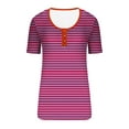 thumbnail image 3 of Lovskoo 2024 Striped Shirt Women Summer Tops Casual Scoop Neck Short Sleeve Color Block Trendy Pullover Button Up T Shirts Blouse Hot Pink L, 3 of 5