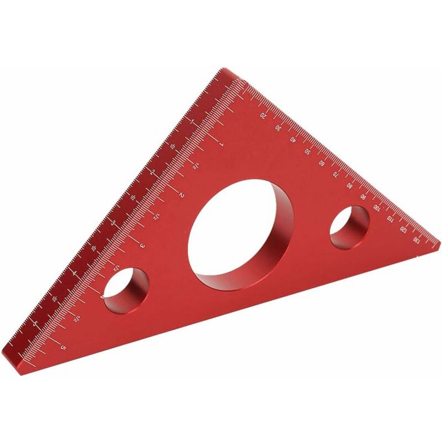 Regla de ángulo de aleación de aluminio de 45 grados, regla triangular métrica en pulgadas, herramienta de diseño cuadrado, herramienta multifunción cuadrada de carpintero para taller de carpintería