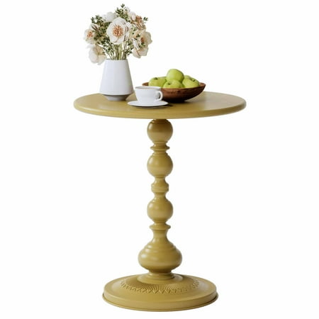 Metal Small Round Side End Table, Vintage Matte Coffee Drink Cocktail Table, Small Accent Pedestal Table for Living Room Corners and Small Spaces, 21'' Height