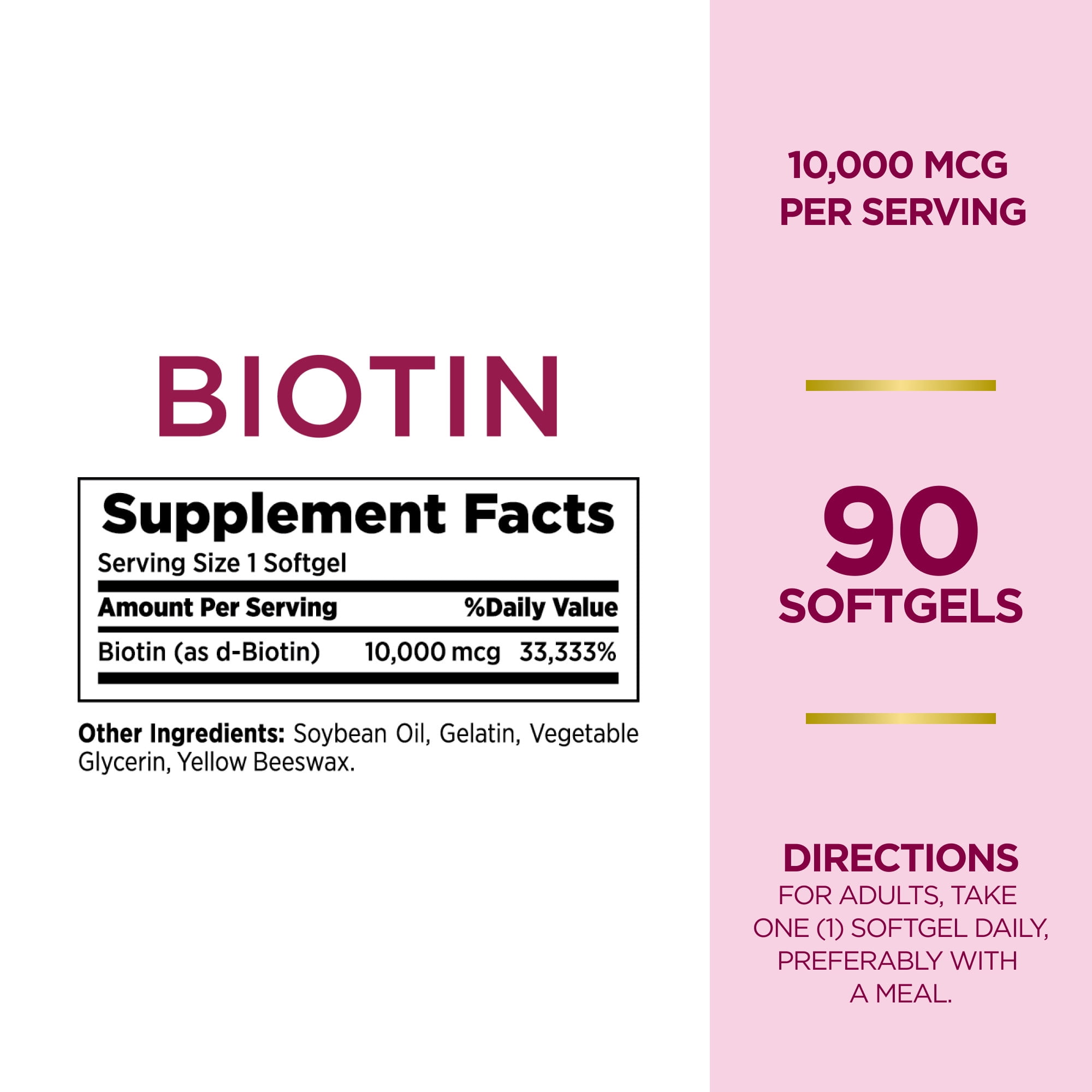 (3 pack) Nature's Bounty Optimal Solutions Biotin 10,000 mcg, Hair Skin and Nails, Softgels, 90 Count