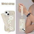 thumbnail image 2 of for iPhone 15 6.1-inch Crossbody Wallet Case, Women Flip Cover Flower Design PU Leather Kickstand Card Holder Slots Wrist Strap Lanyard Purse Phone Case for iPhone 15, White, 2 of 9