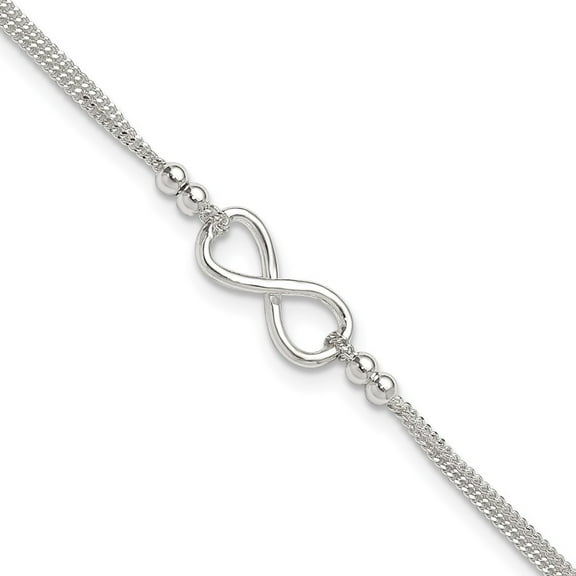 925 Sterling Silver 2-Strand Beaded Infinity Symbol Anklet Chain Fine Jewelry For Women Gifts For Her, 9"  1" Extender