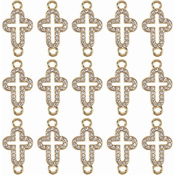50Pcs Alloy Pave Crystal Rhinestone Connector Charms Cross Links Golden 19.5x10.5x2mm Hole: 1.8mm