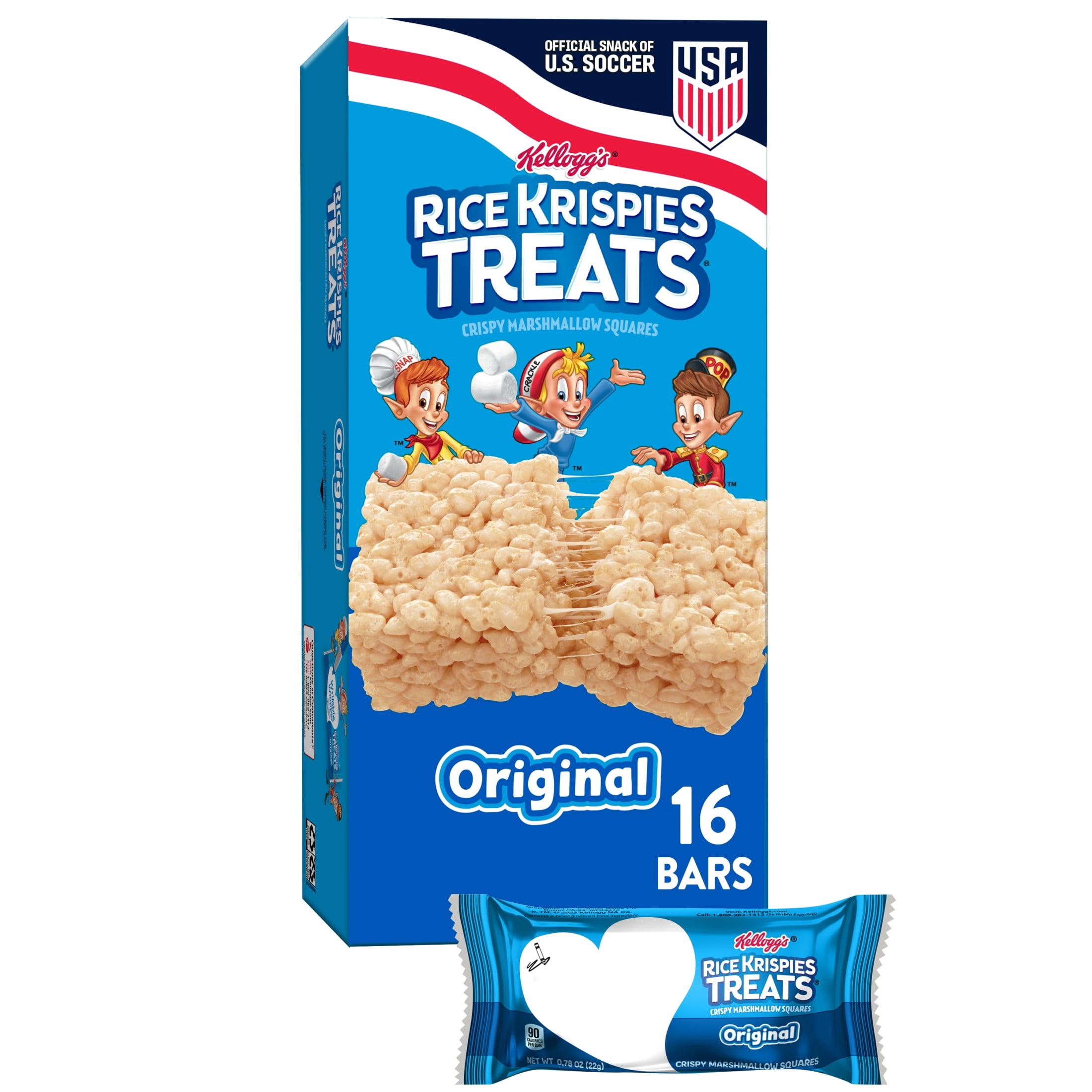 Rice Krispies Treats Original Chewy Crispy Marshmallow Squares, Kids Snacks, 12.4 oz, 16 Count