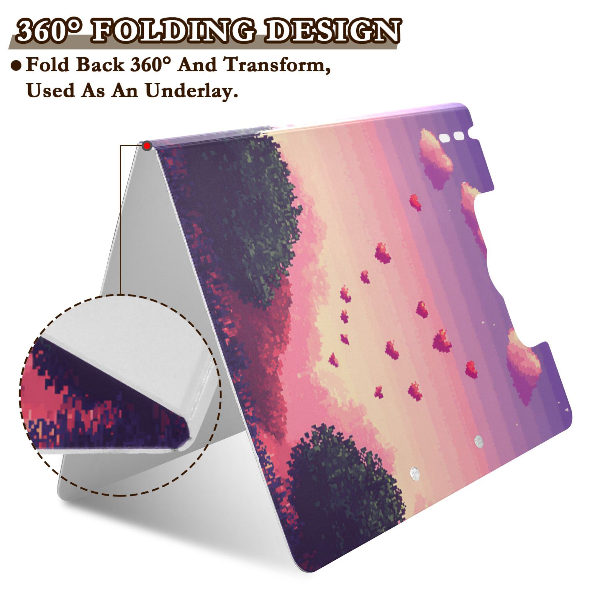 FORMRS A4 Clipboard Folder with Pen Holder Horizontal Foldable School Office Binder, Pixel Floating Hearts