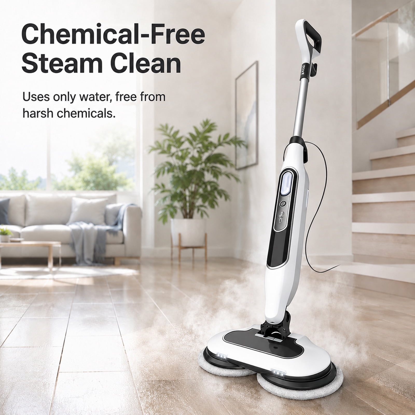 Alvantor Dual Steam Mop, All-in-One Hard Floor Steam Mop with 3 Steam Modes & LED Headlights, Lightweight for Home Tile Cleaning