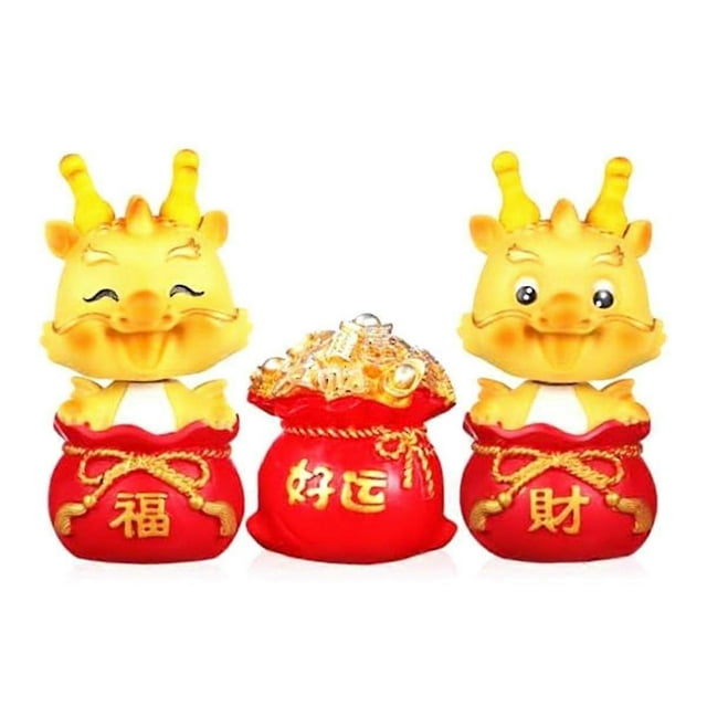 3pcs Shaking Head Dragon Figures, Chinese Zodiac Dragon Ornaments Year Of The Dragon Statues For Ho