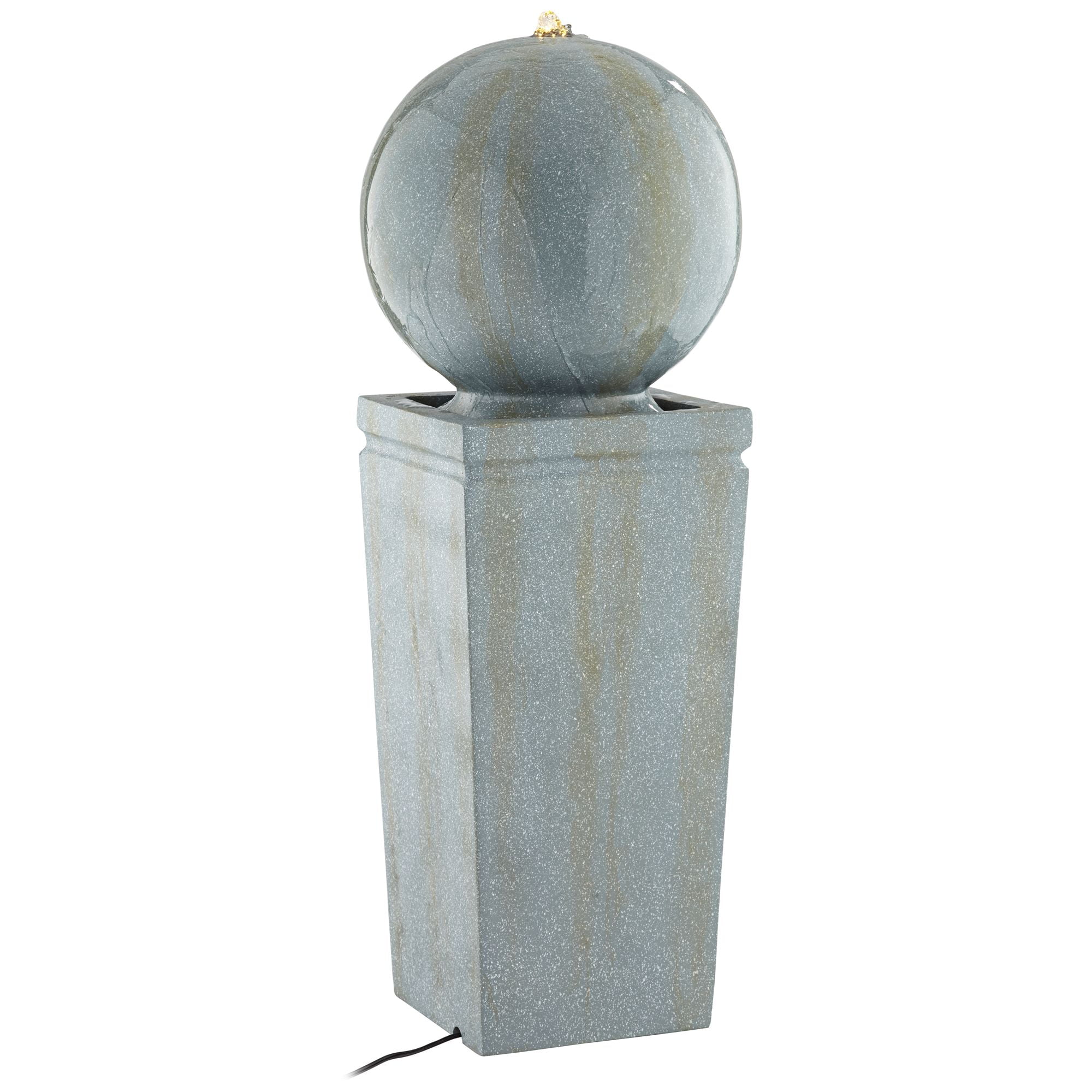 Ball and Pillar 34 1/4" High Large Modern Indoor Outdoor Decor Faux Stone Floor Fountain with Light LED Bubbler