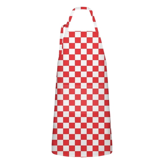 Red and White Checkered Pattern Apron-Garden Aprons for Women with Pockets-Cotton Linen Waterproof Kitchen Cooking Gardening Aprons Adjustable for Kitchen,Cooking,BBQ and Salon 33x27 Inch
